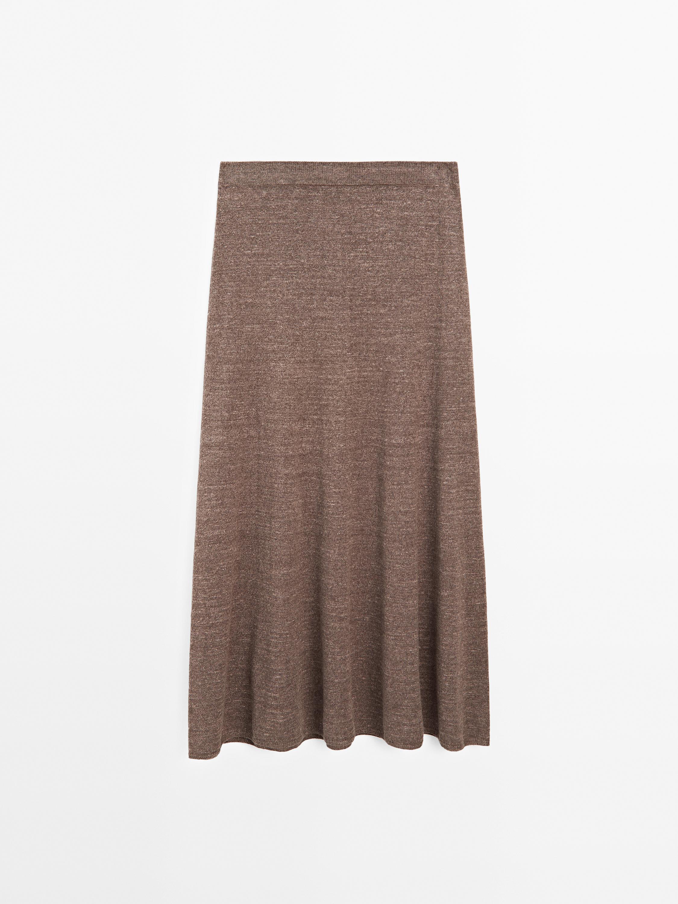Long linen blend knit skirt